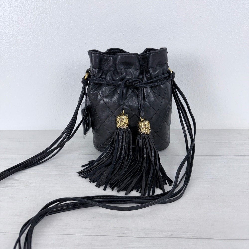 Chanel Bucket Bag Small Black Quilted Lambskin Tassel Crossbody CC Drawstring